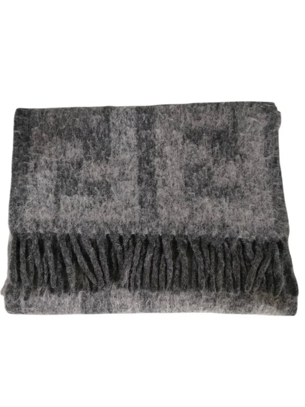 Fendi FF Pattern Shaggy Shawl Fringe Scarf Gray